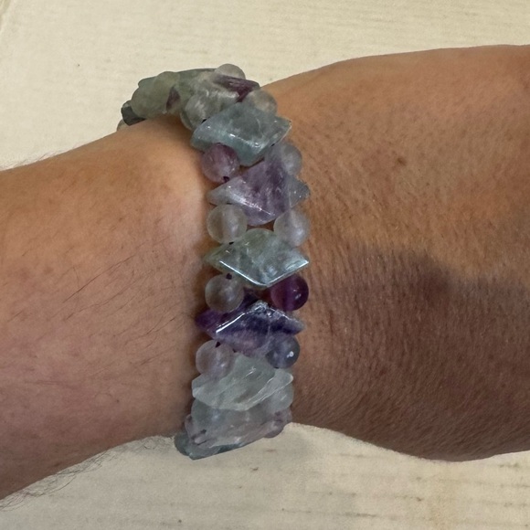 Natural Gemstones VTG Jade Quartz Stretch Bracelet Green Purple Argyle Diamonds - Picture 5 of 16
